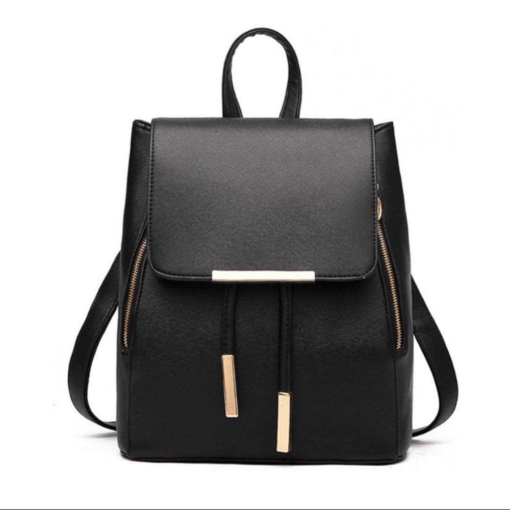 Lulu’s Wink Kangaroo Black Faux Leather Gold Tassel Backpack Purse Bag